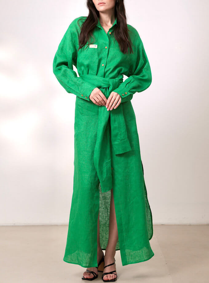 Лляна сукня зелена SIS_ SS24_10385684, фото 1 - в интернет магазине KAPSULA