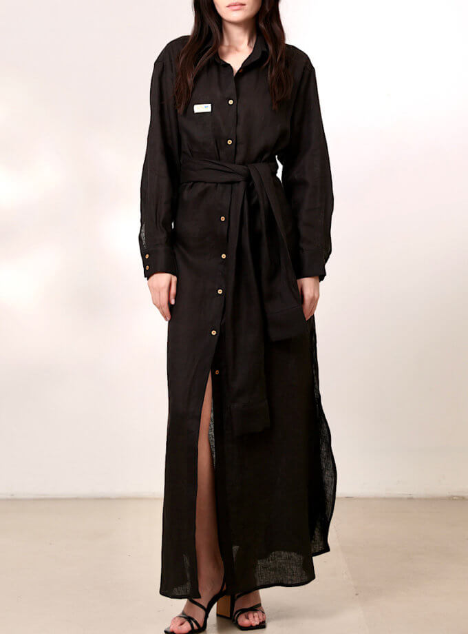 Лляна сукня чорна sis_ss24_10385685, фото 1 - в интернет магазине KAPSULA