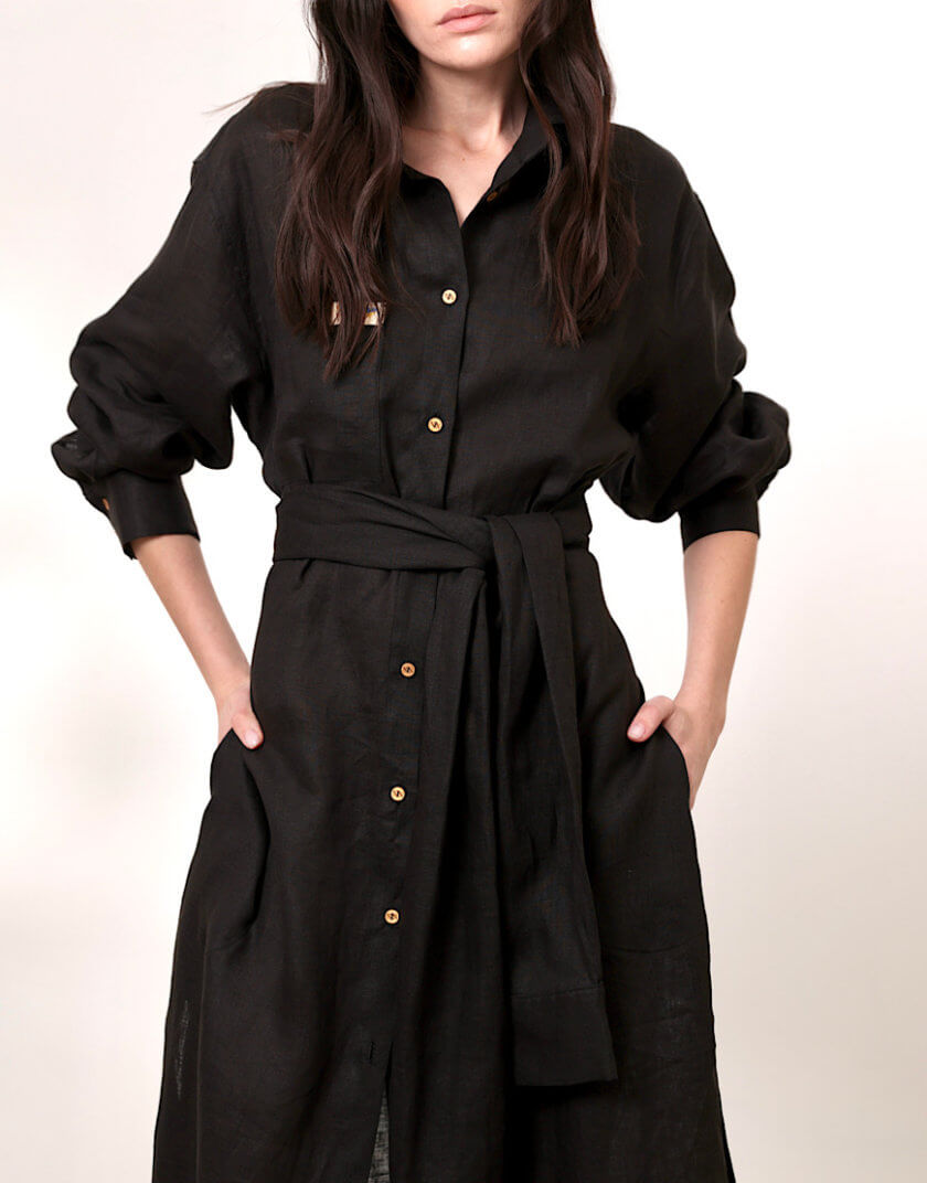 Лляна сукня чорна sis_ss24_10385685, фото 1 - в интернет магазине KAPSULA
