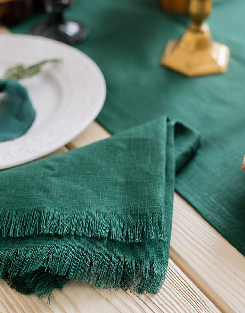 Серветки столові з льону з бахромою в зеленому кольорі GNZDLTNFE-014, фото 1 - в интернет магазине KAPSULA