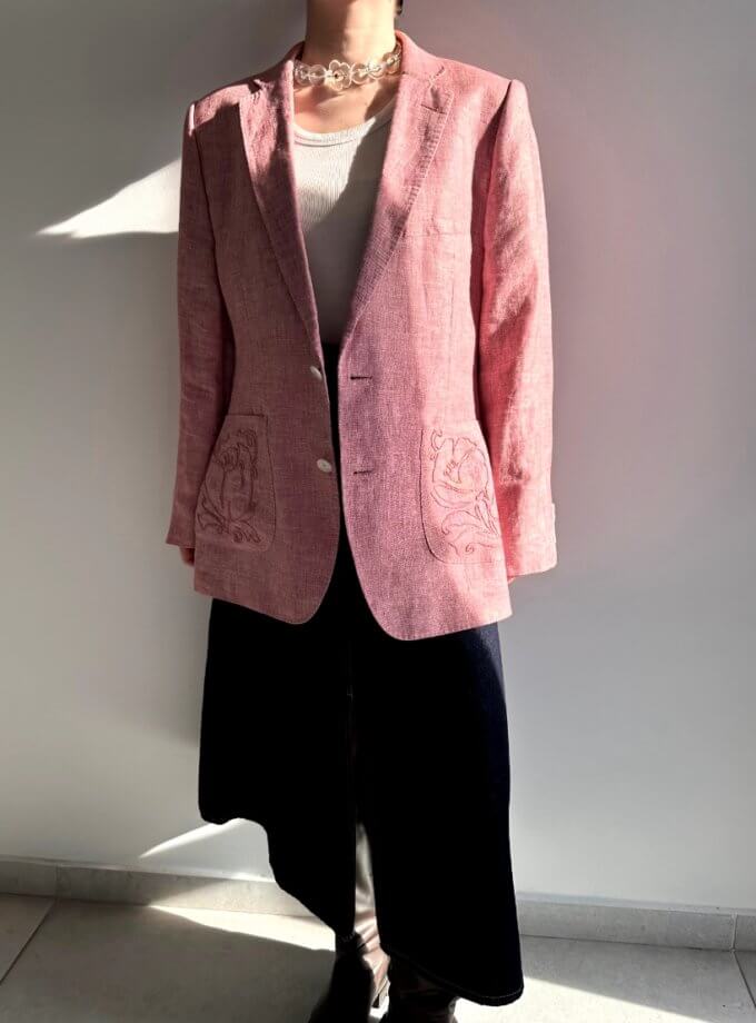 Піджак з натурального льону з вишитими кишенями VJ_FLW_003, фото 1 - в интернет магазине KAPSULA