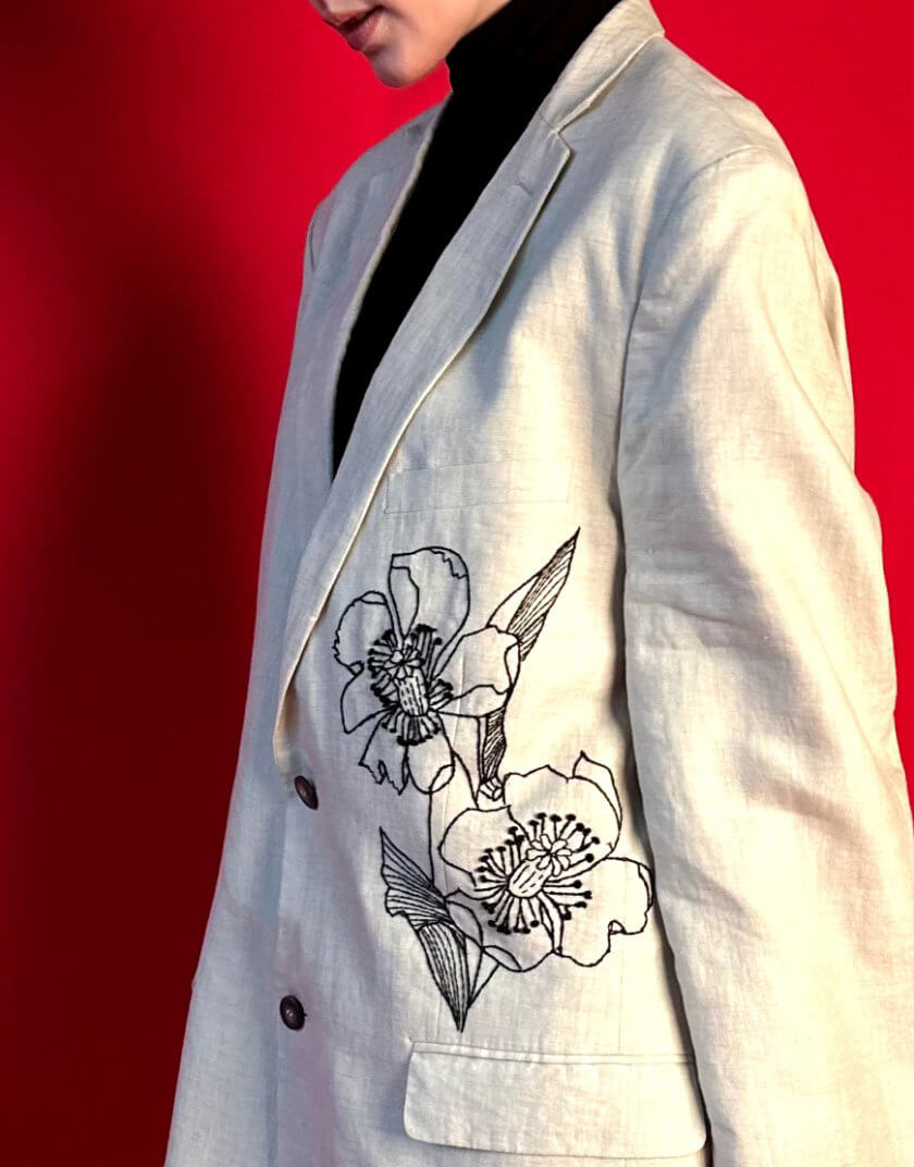 Піджак з натурального льону з вишитою квіткою VJ_FLW_004, фото 1 - в интернет магазине KAPSULA