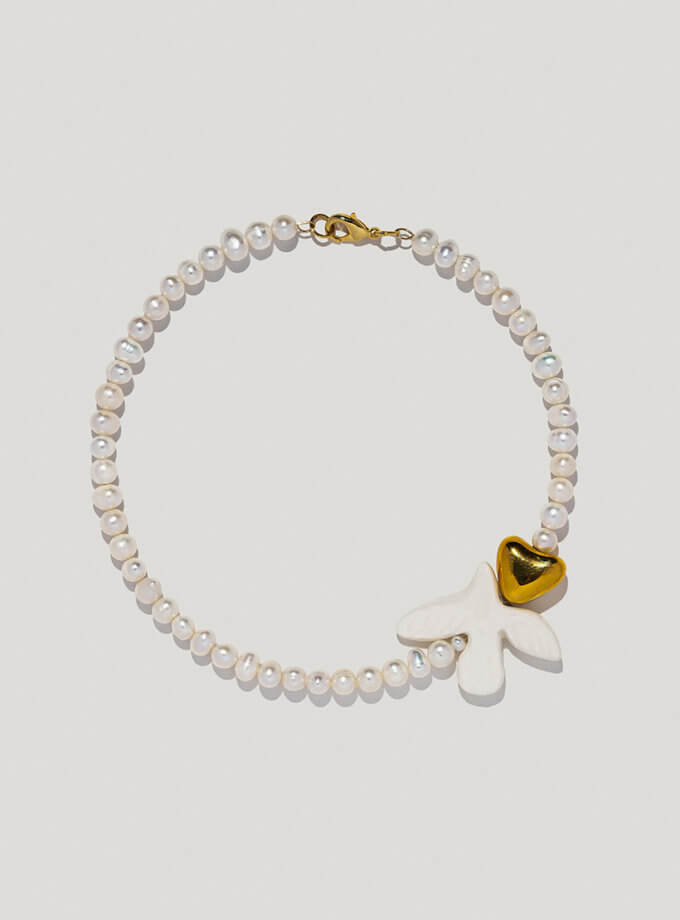 Кольє Skarb з середніми перлинами, золотим серцем і пташкою TRNA_SKB-NMD1-G-003-M, фото 1 - в интернет магазине KAPSULA