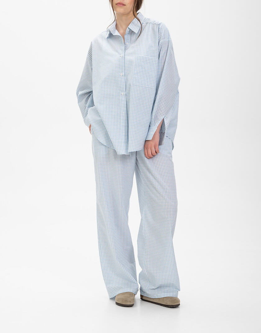 Сорочка з довгим рукавом в клітинку блакитна US-00207, фото 1 - в интернет магазине KAPSULA