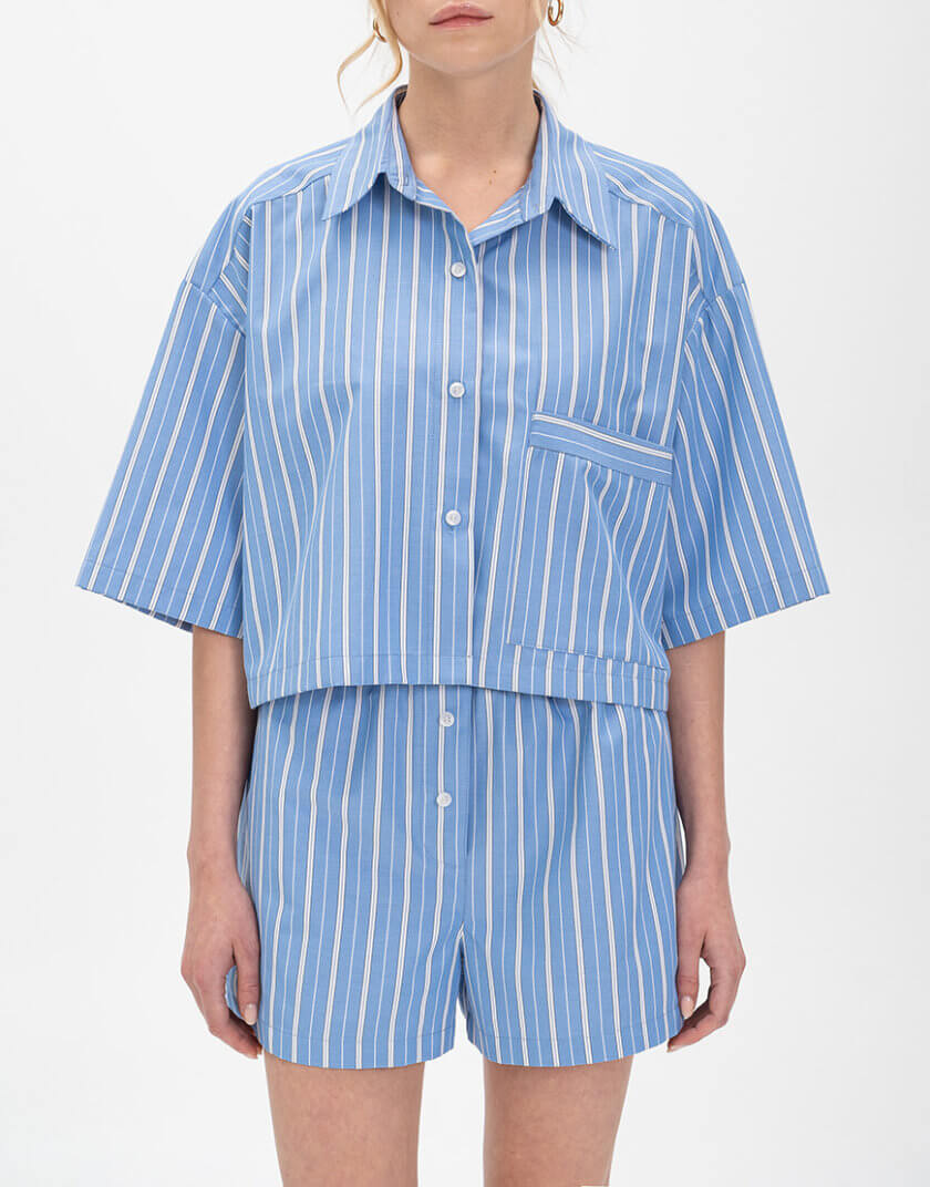 Сорочка в ширшу смужку блакитна US-00208, фото 1 - в интернет магазине KAPSULA