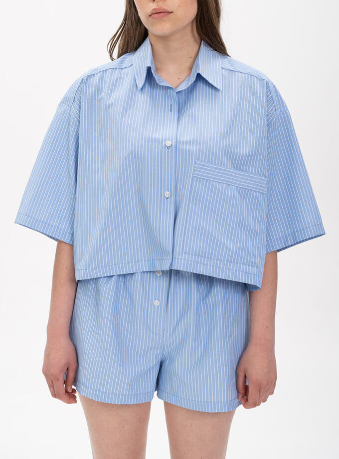 Сорочка в тоншу смужку блакитна US-00209, фото 1 - в интернет магазине KAPSULA