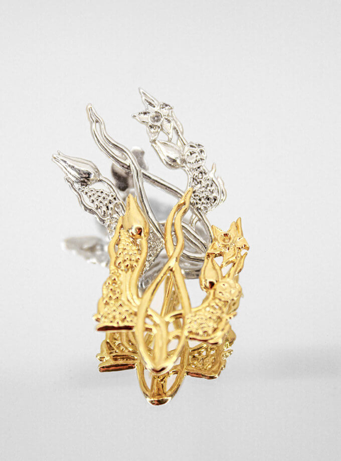 Брошка Квітучий тризуб (срібна з позолотою) NGD_acc-brsh-kt-gold, фото 1 - в интернет магазине KAPSULA