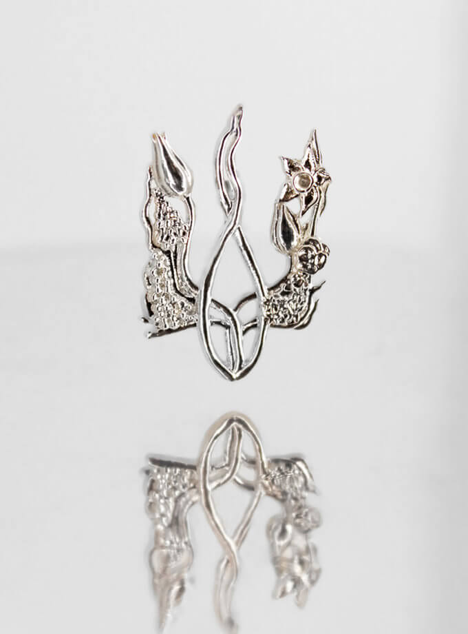 Брошка Квітучий тризуб (срібна з родієм) NGD_acc-brsh-kt-silver, фото 1 - в интернет магазине KAPSULA