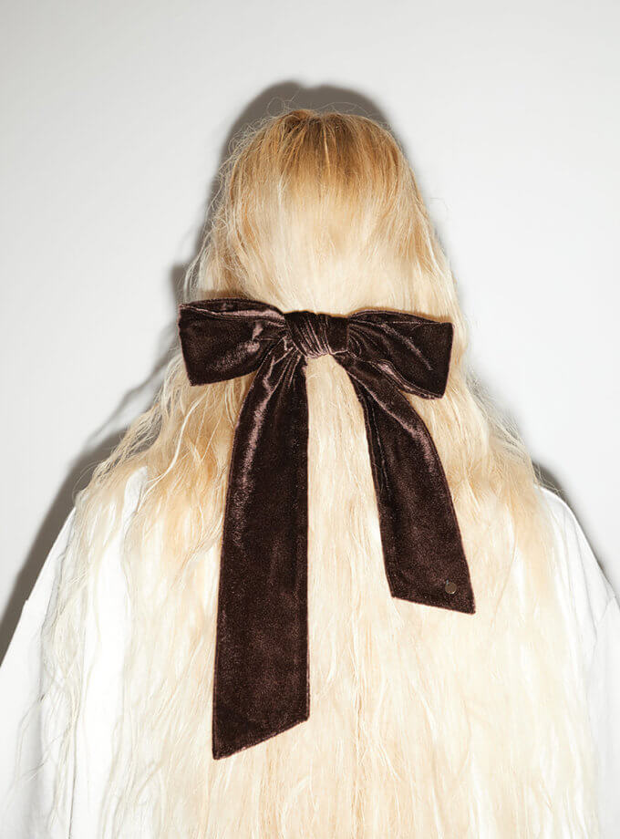Шоколадний оксамитовий бант для волосся на заколці NST_BWCHCK, фото 1 - в интернет магазине KAPSULA