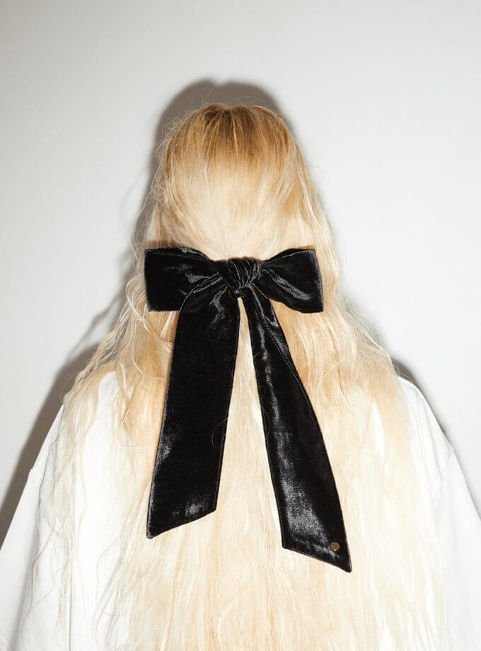 Чорний оксамитовий бант для волосся на заколці NST_BWBLCK, фото 1 - в интернет магазине KAPSULA