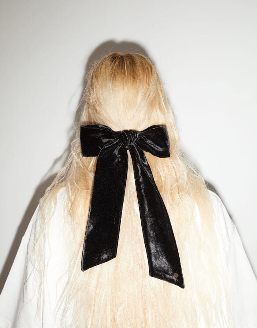 Чорний оксамитовий бант для волосся на заколці NST_BWBLCK, фото 1 - в интернет магазине KAPSULA