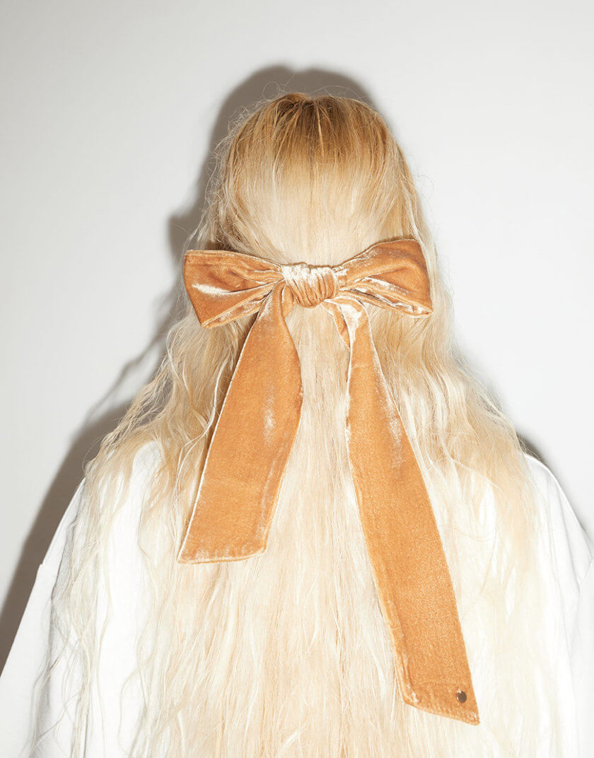 Золотий оксамитовий бант для волосся на заколці NST_BWGOLD, фото 1 - в интернет магазине KAPSULA