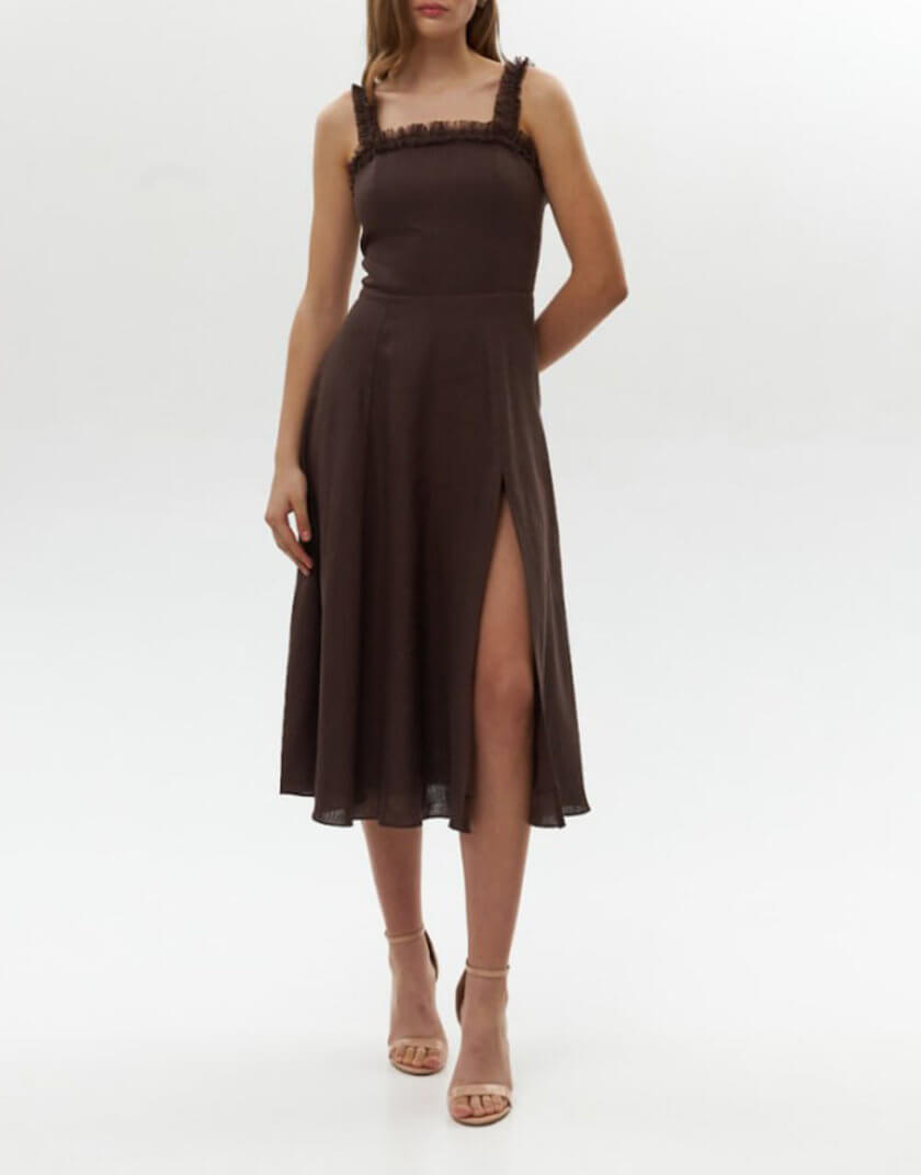 Сукня міді А-силуету з бахромою по лінії декольте MRND_M-172-12, фото 1 - в интернет магазине KAPSULA