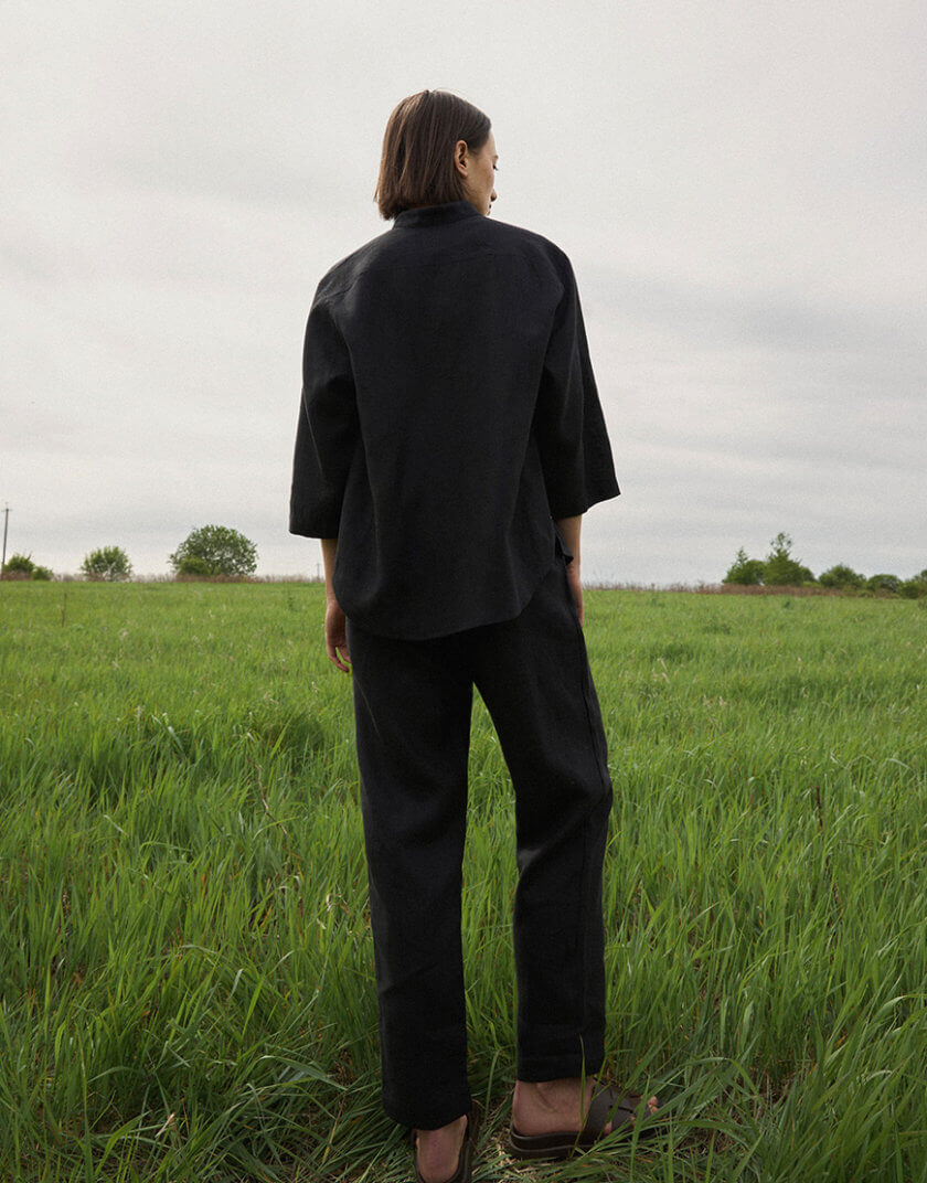 Чорний костюм сорочка та прямі штани з льону DG_SS_30, фото 1 - в интернет магазине KAPSULA