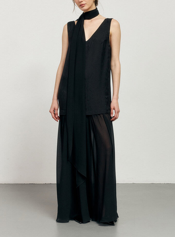 Чорна сукня максі з принтом рептилія KLSVSUM249, фото 1 - в интернет магазине KAPSULA