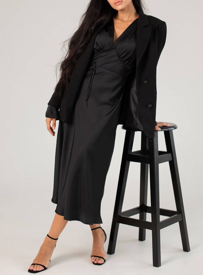 Сукня міді чорна із оксамитовими завʼязками TW_SS 12764, фото 1 - в интернет магазине KAPSULA