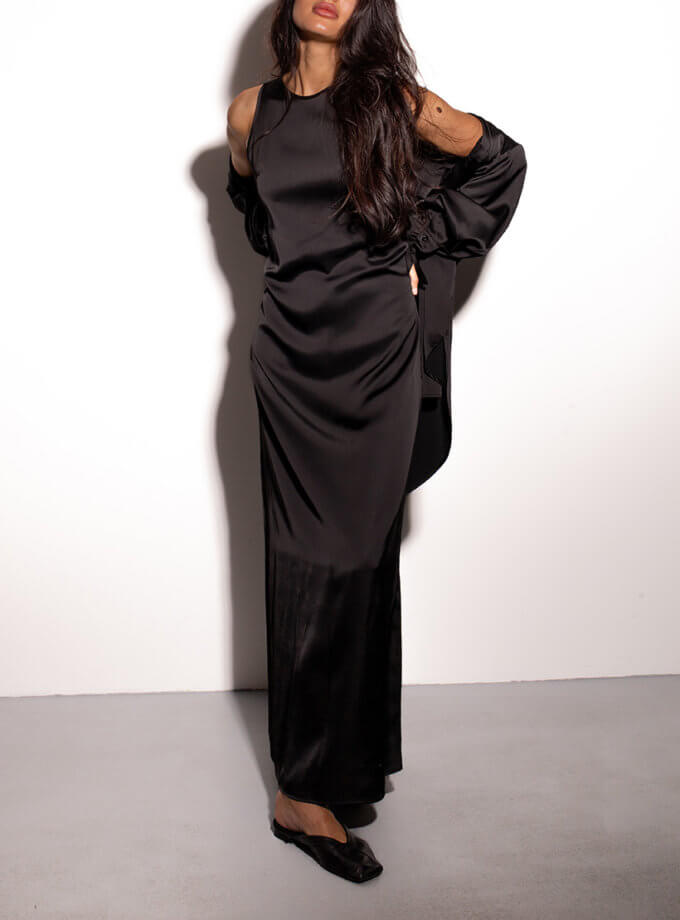 Сукня сатинова максі чорного кольору TW_SS 33101, фото 1 - в интернет магазине KAPSULA