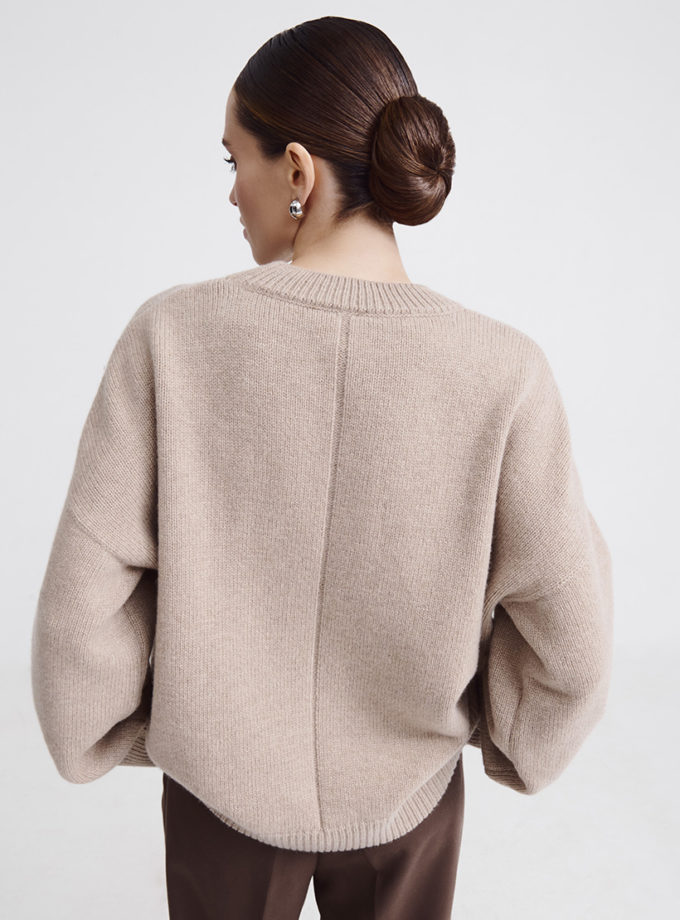 Светр оверсайз з круглою горловиною з вовни мериноса та кашеміру FB1202_mokko, фото 1 - в интернет магазине KAPSULA