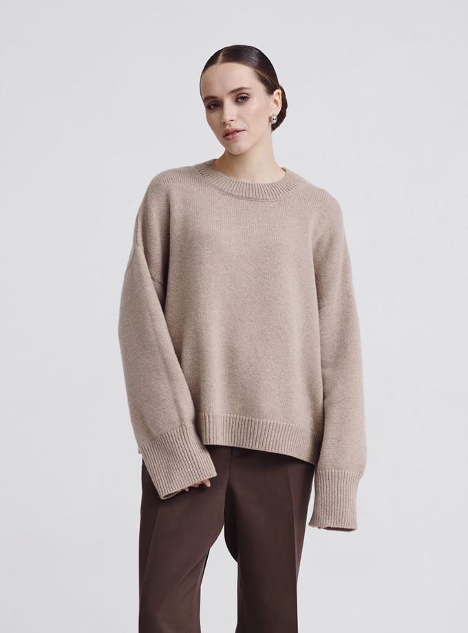 Светр оверсайз з круглою горловиною з вовни мериноса та кашеміру FB1202_mokko, фото 1 - в интернет магазине KAPSULA