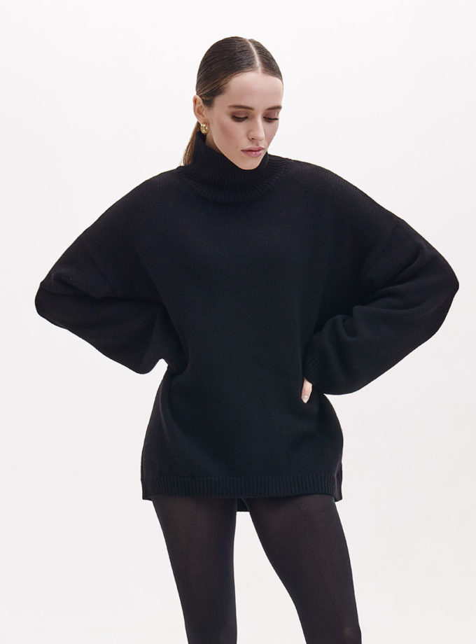 Светр з високою горловиною з вовни мериноса та кашеміру FIORE BIANCO (FB_cash_black)