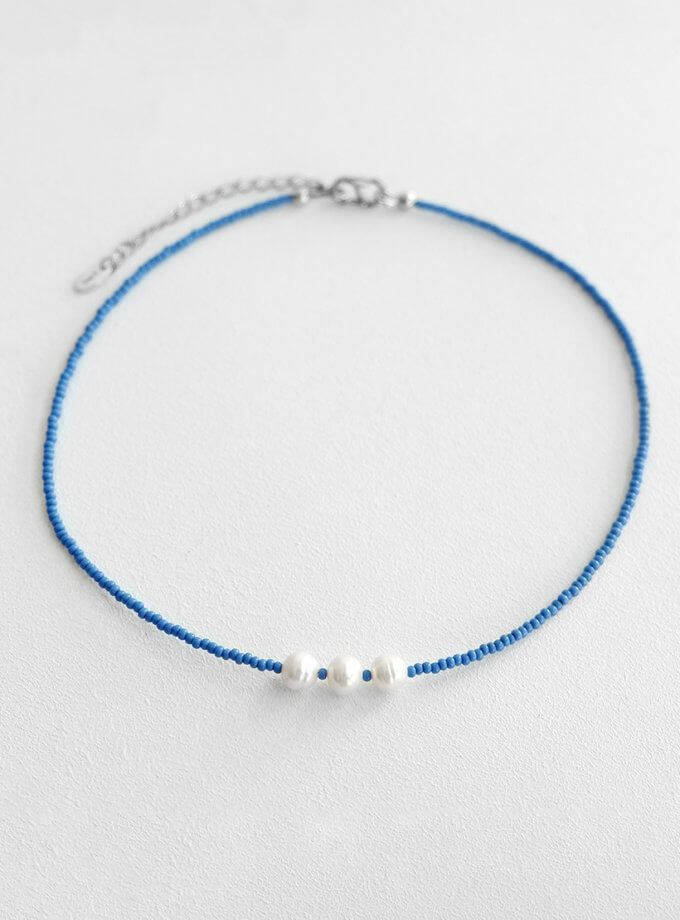 Чокер Trinity pearl синій із срібною фурнітурою TWE_CHKR_Trin_blue_SL5, фото 1 - в интернет магазине KAPSULA