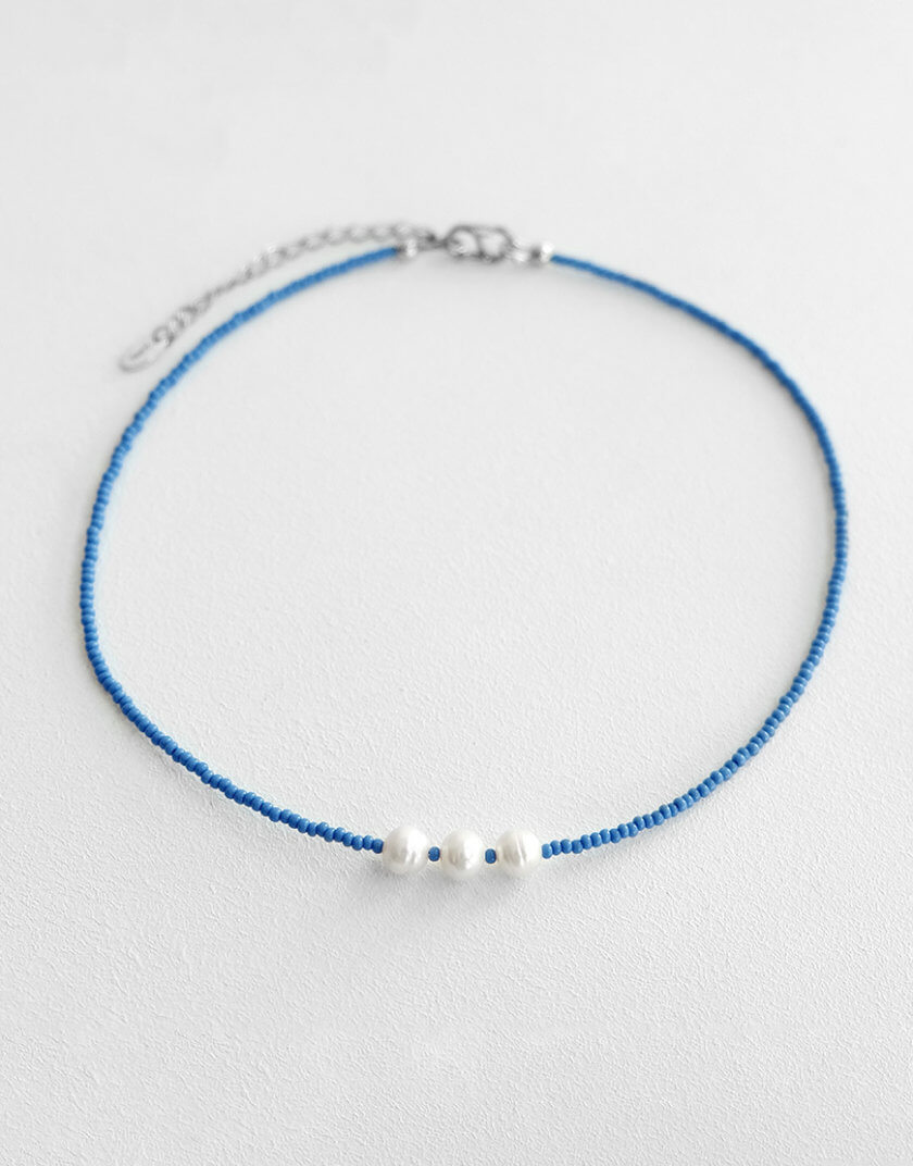 Чокер Trinity pearl синій із срібною фурнітурою TWE_CHKR_Trin_blue_SL5, фото 1 - в интернет магазине KAPSULA