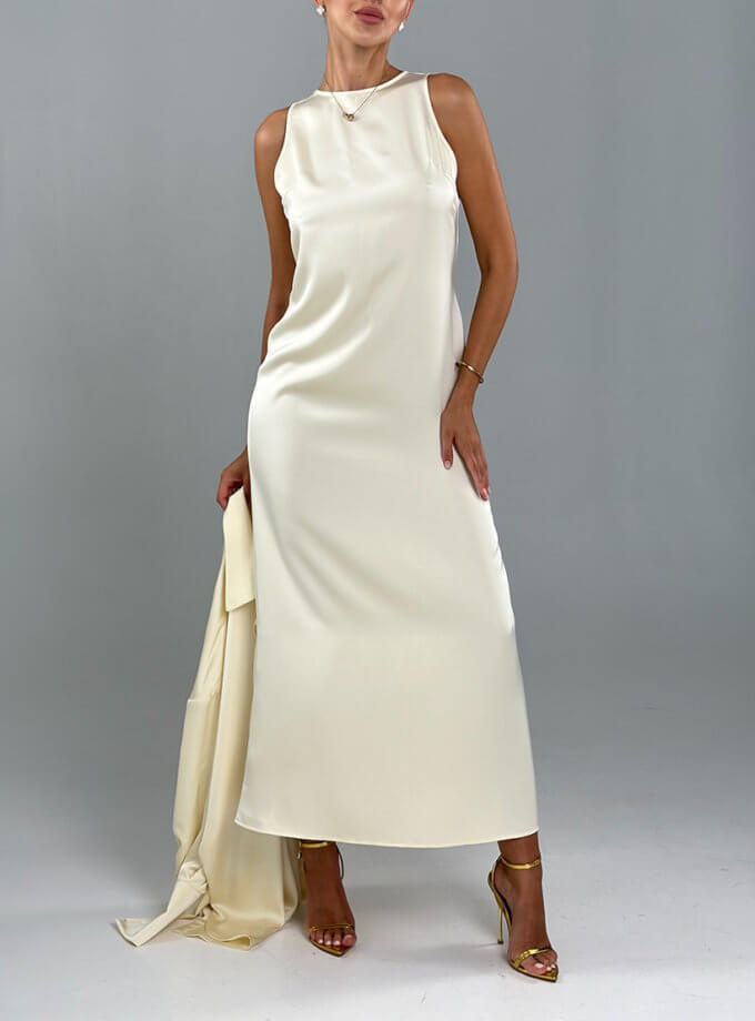 Сукня сатинова максі кольору топлене молоко TW_SS 33110, фото 1 - в интернет магазине KAPSULA