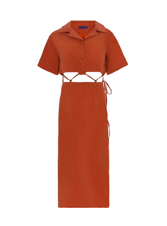 Сукня з перекрутом по периметру помаранчева DRESS-001/1, фото 1 - в интернет магазине KAPSULA