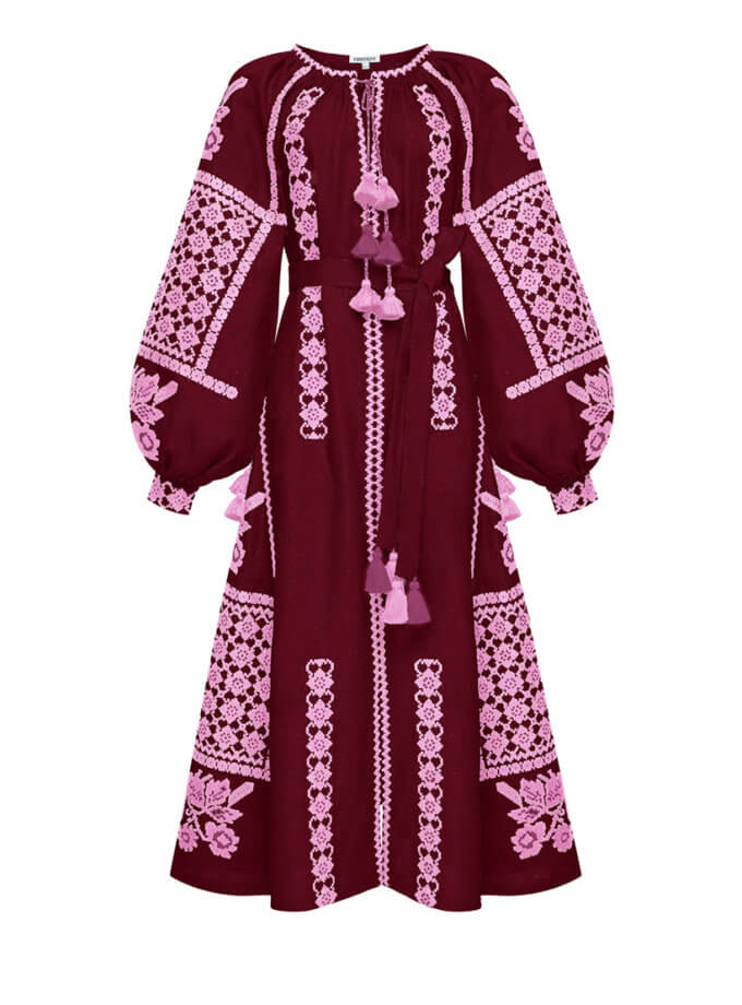 Вишневий цвіт бордова міді сукня FOBERI_01108/2, фото 1 - в интернет магазине KAPSULA