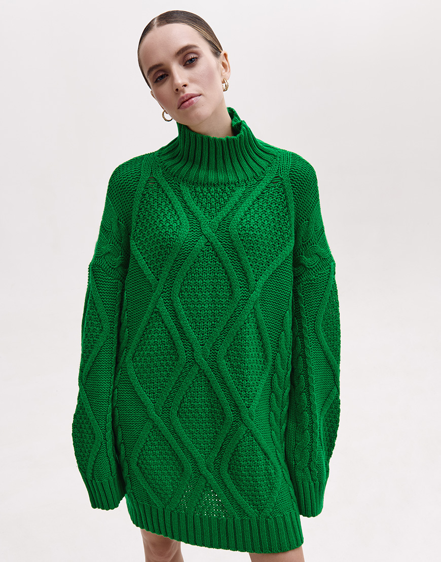 9310_PS Джемпер з візерунком косами зелений FIORE BIANCO (FRBC_FB_2303_green) - фото 2