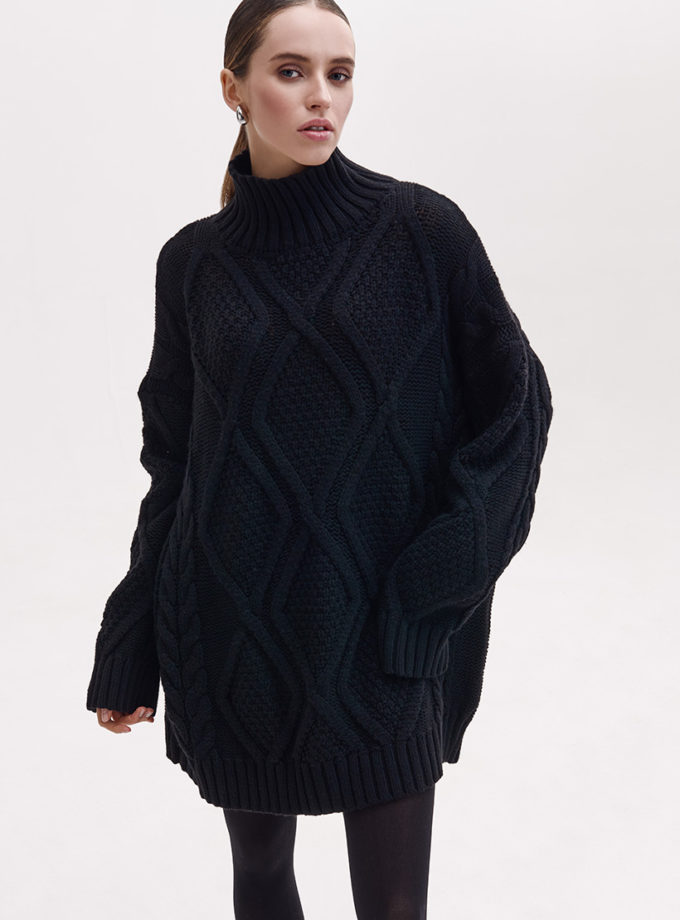 Джемпер з візерунком косами чорний FIORE BIANCO (FRBC_FB_2305_black)