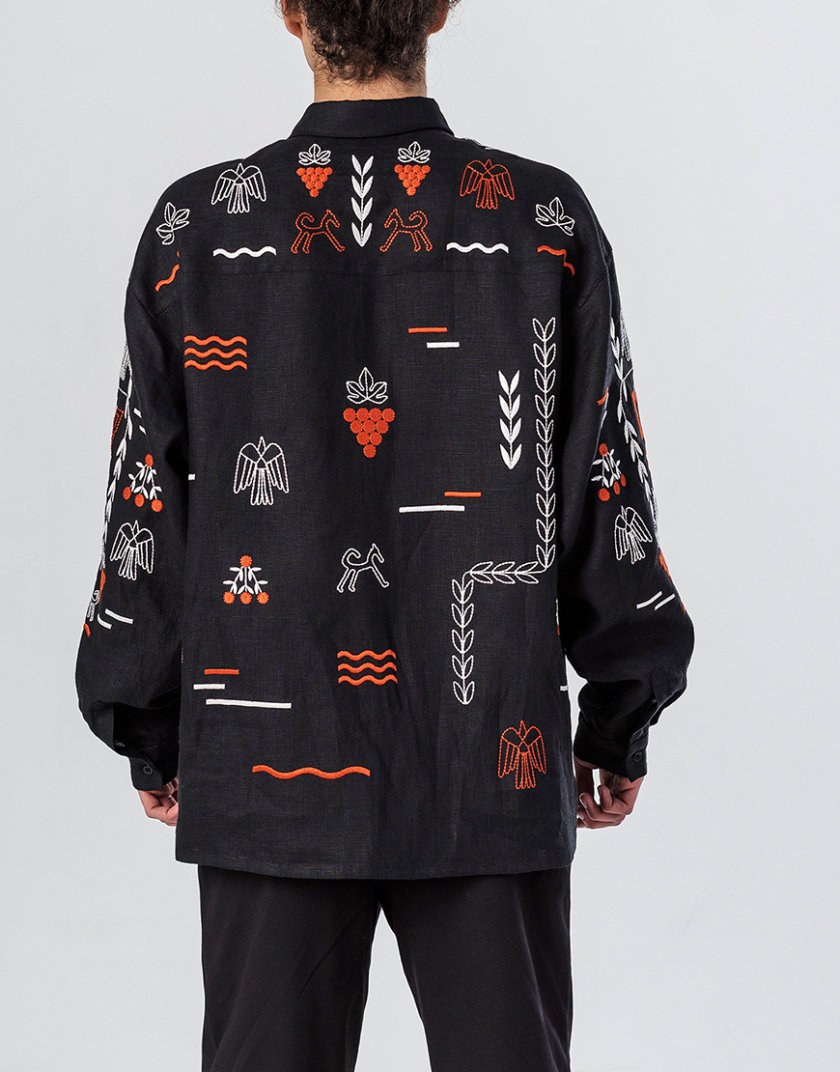 Лляна вишита сорочка чорного кольору Men's Slovo Black ETN_MEN'S SLOVO BLACK, фото 1 - в интернет магазине KAPSULA
