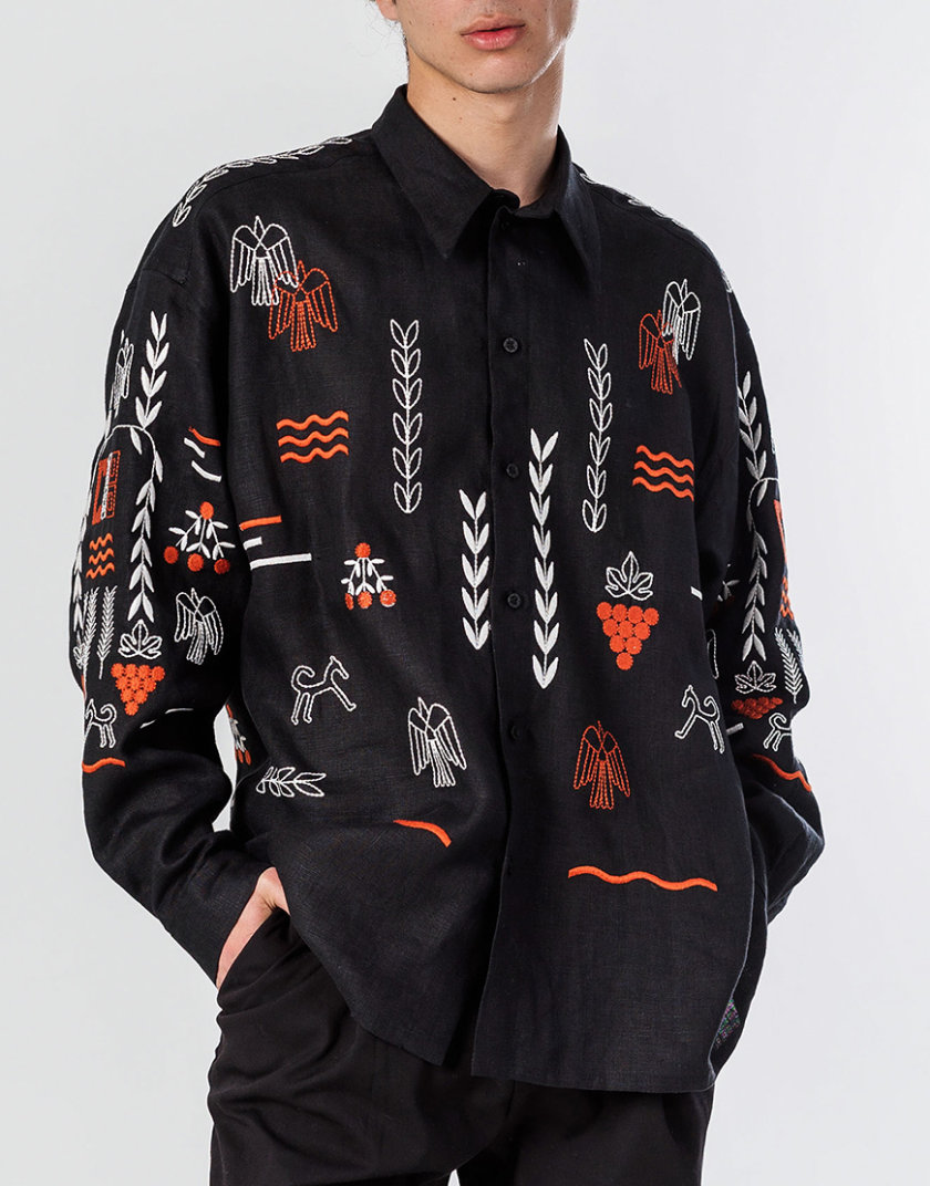 Лляна вишита сорочка чорного кольору Men's Slovo Black ETN_MEN'S SLOVO BLACK, фото 1 - в интернет магазине KAPSULA