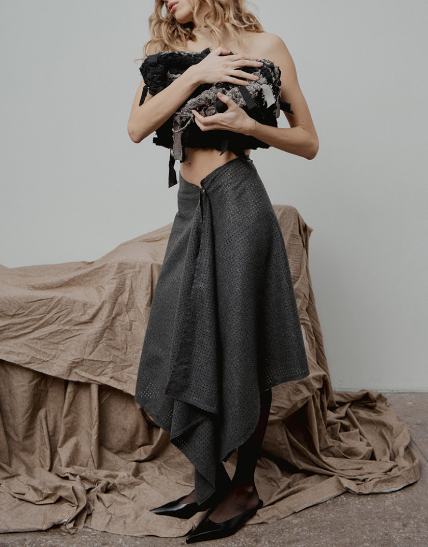 Сіра асиметрична спідниця з перфорованої вовни SLR_FW24_18-1-1, фото 1 - в интернет магазине KAPSULA