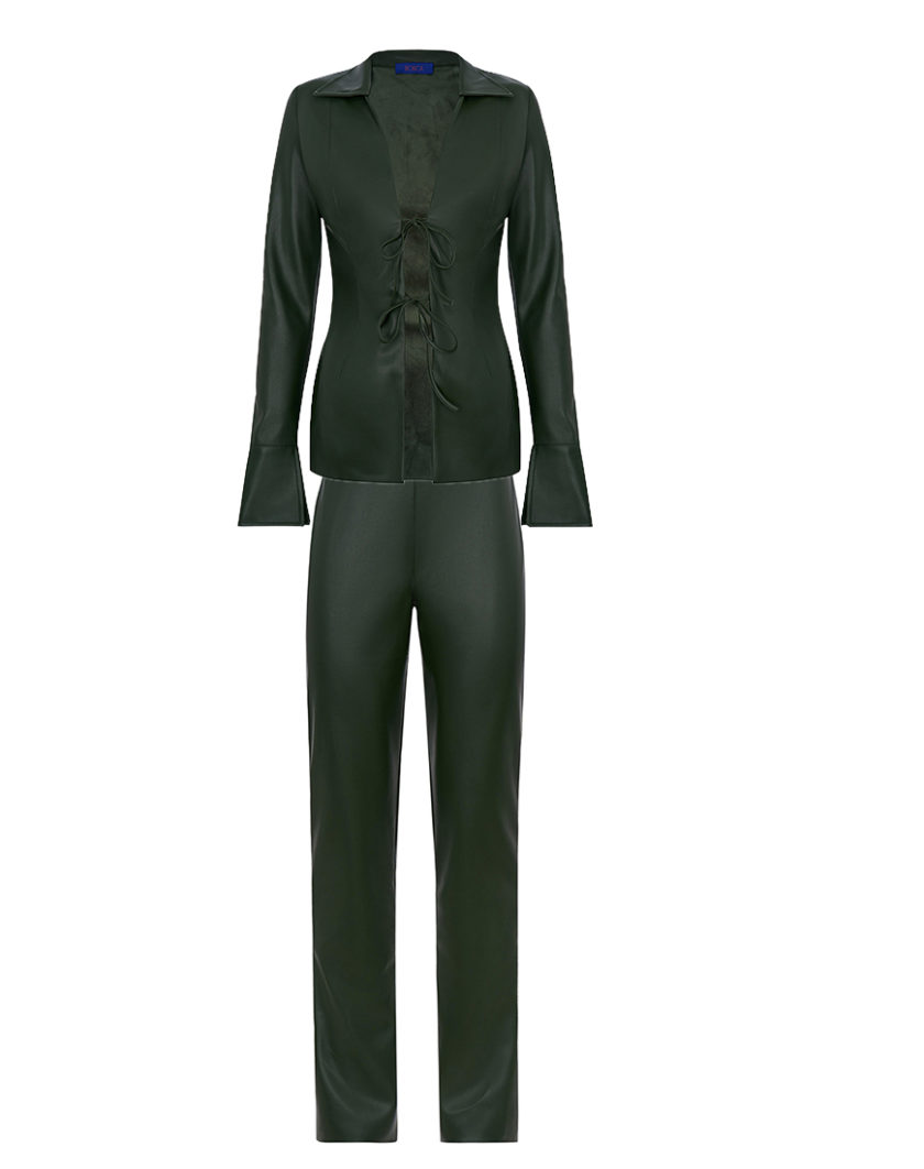 Костюм на зав'язки з еко-шкіри хакі RSC_suit_eco-leather_wlaces_002, фото 1 - в интернет магазине KAPSULA