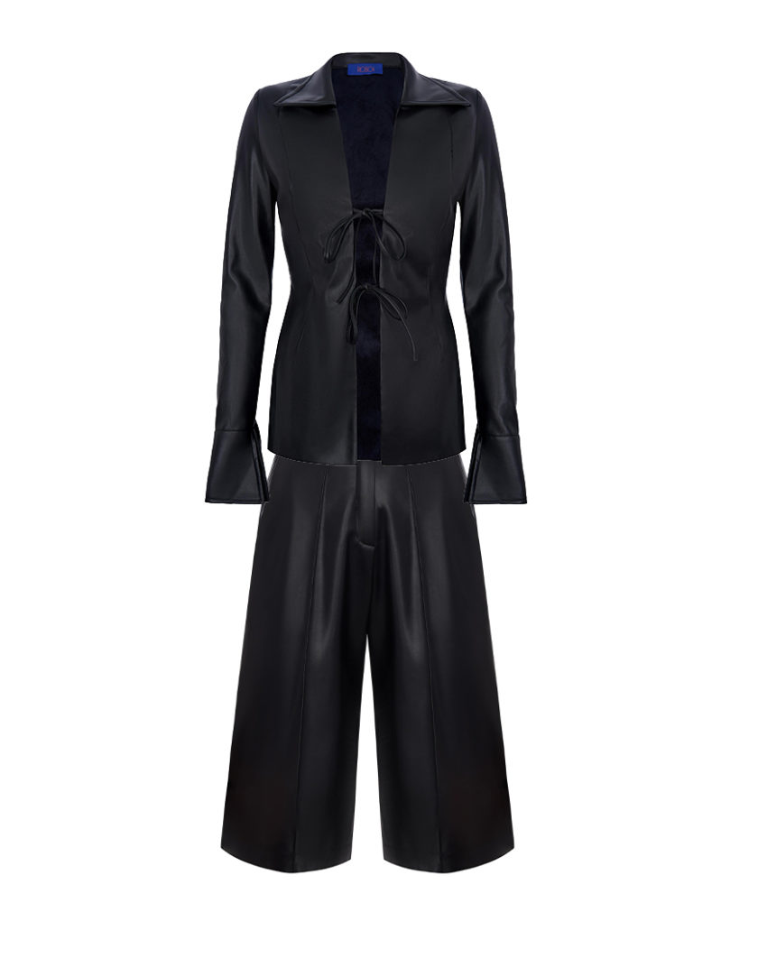Костюм на зав'язки з еко-шкіри чорний RSC_suit_eco-leather_wlaces_005, фото 1 - в интернет магазине KAPSULA
