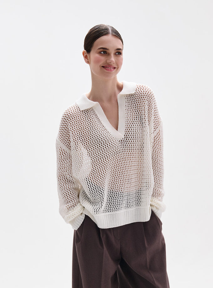 Поло ажурне молочного кольору FRBC_FB_0823_wht, фото 1 - в интернет магазине KAPSULA