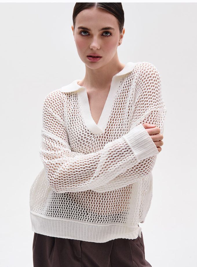 Поло ажурне молочного кольору FRBC_FB_0823_wht, фото 1 - в интернет магазине KAPSULA