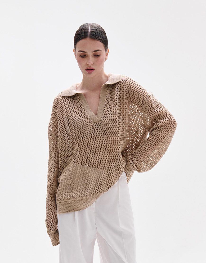 fioro_34683_PS Поло ажурне бежеве FIORE BIANCO (FRBC_FB_0823_beage)