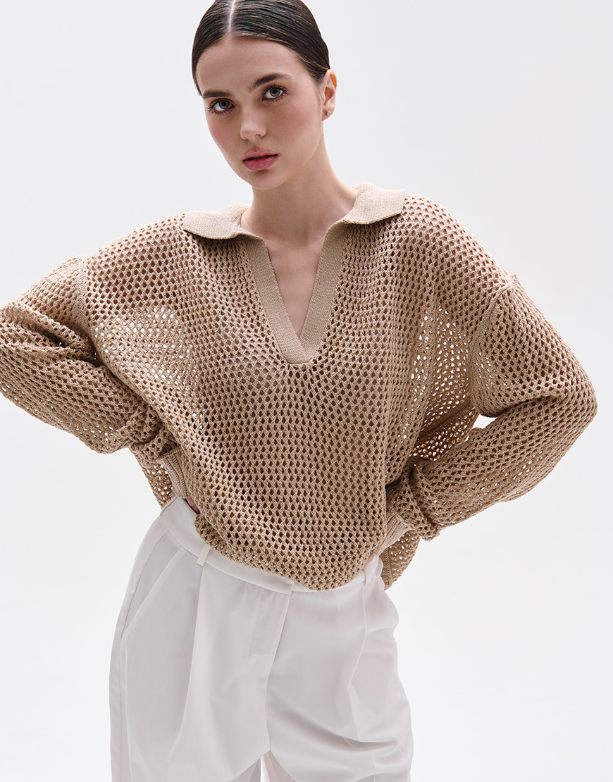 fioro_34695_PS Поло ажурне бежеве FIORE BIANCO (FRBC_FB_0823_beage) - фото 2