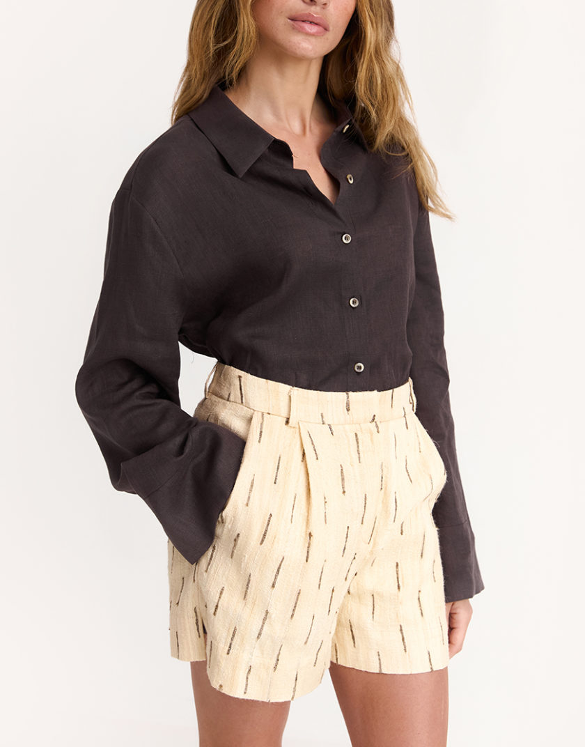 Сорочка June Linen  in Brown IAM_JN/LNN/SHRT/BRWN, фото 1 - в интернет магазине KAPSULA