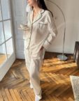 Сатинова піжама молочна кольору з чорним кантом BEDCLZ_pj_08, фото 1 - в интернет магазине KAPSULA