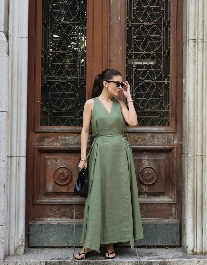 Лляна сукня Gaia зелена SVR_VS-23 GAIA_green, фото 1 Лляна сукня Gaia зелена SVR_VS-23 GAIA_green, фото 1 - в интернет магазине KAPSULA