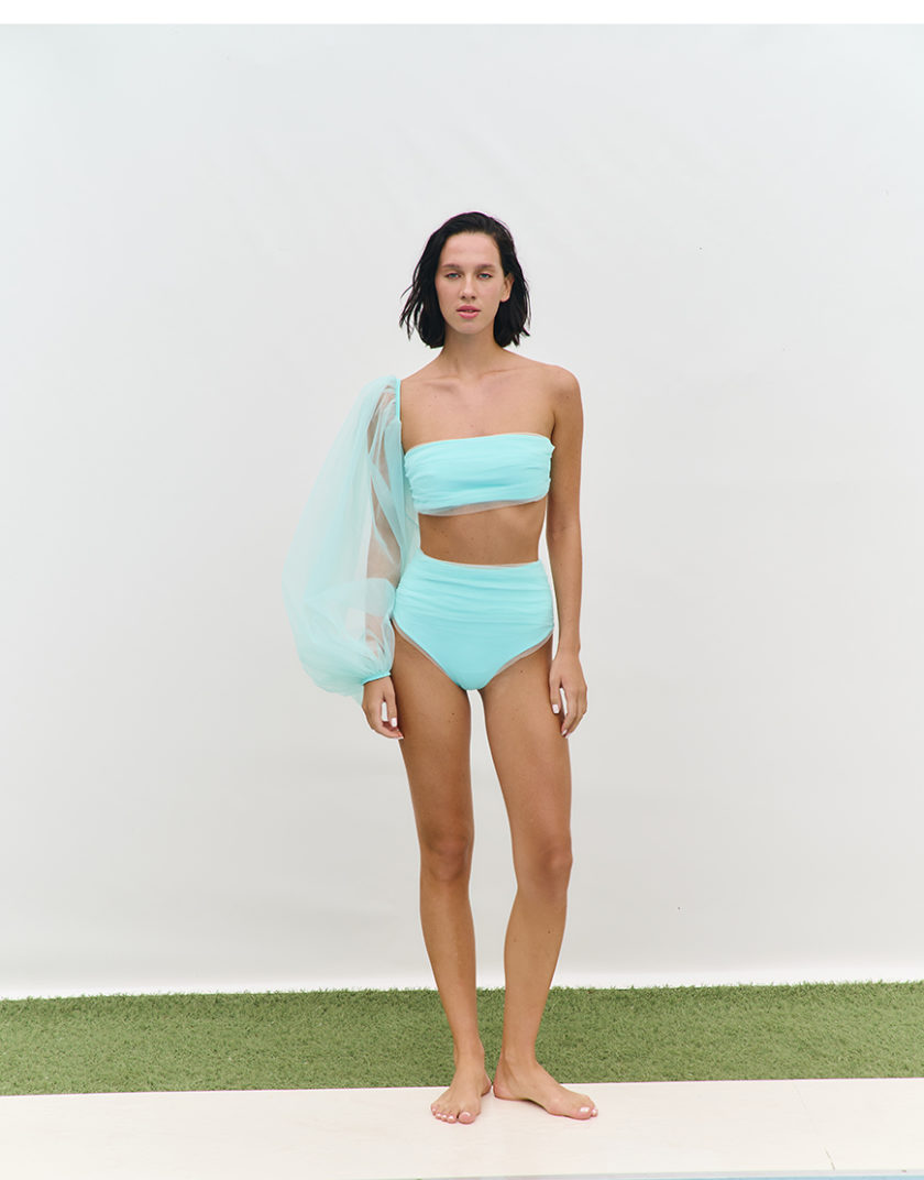 Плавки з високою посадкою та драпіруванням Aqua Muse бірюзові MMSW_ПSV-S25-LB, фото 1 - в интернет магазине KAPSULA