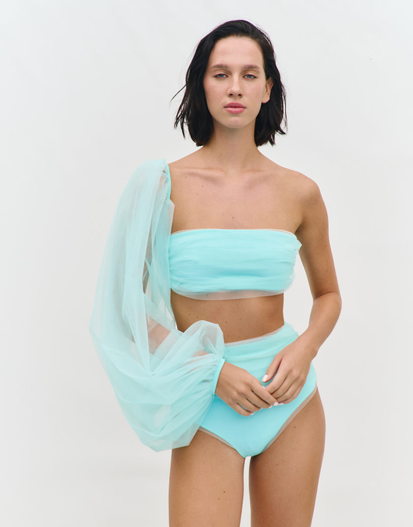 Плавки з високою посадкою та драпіруванням Aqua Muse бірюзові MMSW_ПSV-S25-LB, фото 1 - в интернет магазине KAPSULA