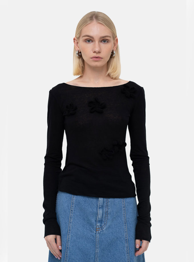 Чорний лонг Crochet Flowers MTCH_sp25-black-crblouse, фото 1 - в интернет магазине KAPSULA