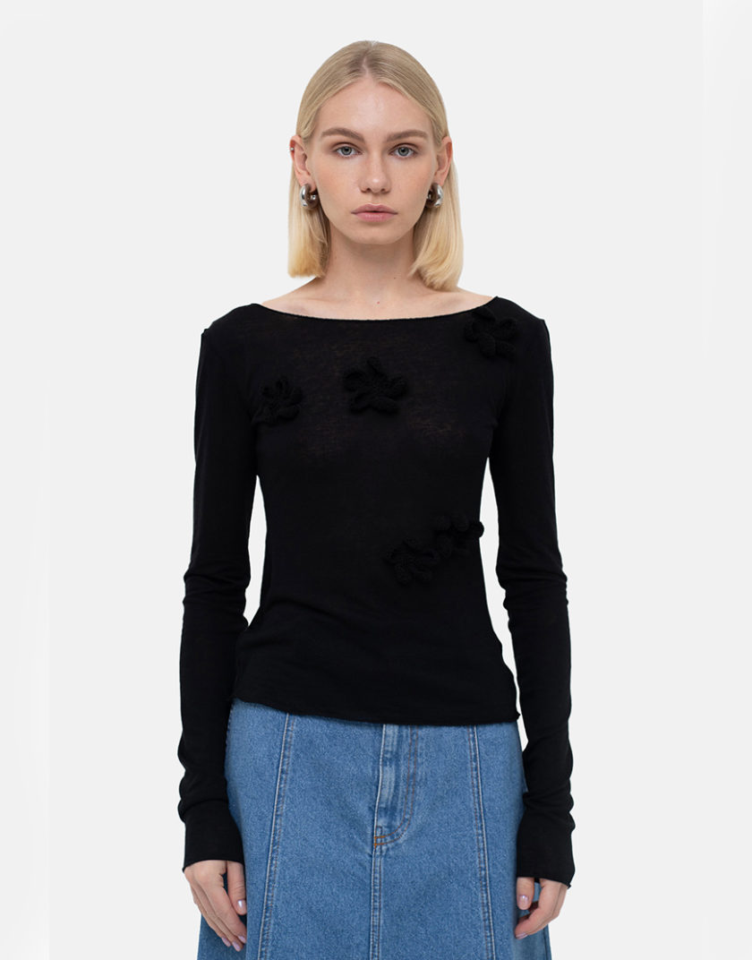 Чорний лонг Crochet Flowers MTCH_sp25-black-crblouse, фото 1 - в интернет магазине KAPSULA