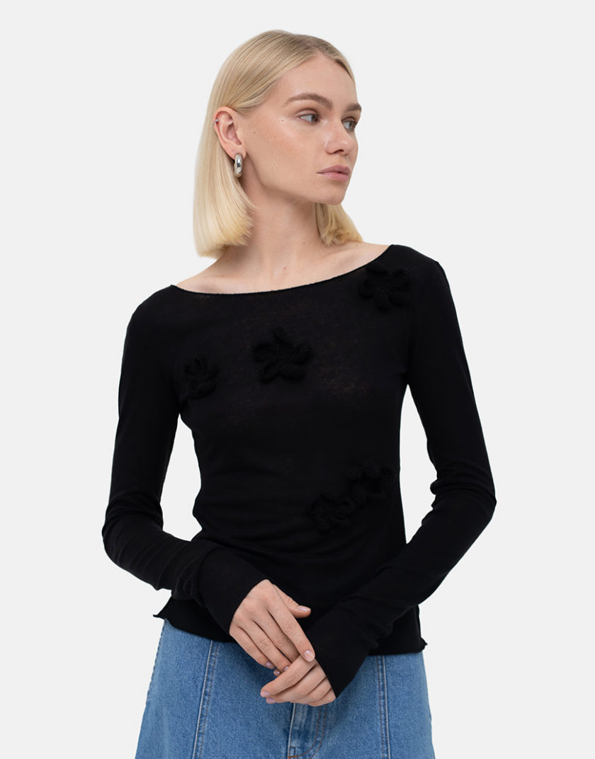 Чорний лонг Crochet Flowers MTCH_sp25-black-crblouse, фото 1 - в интернет магазине KAPSULA