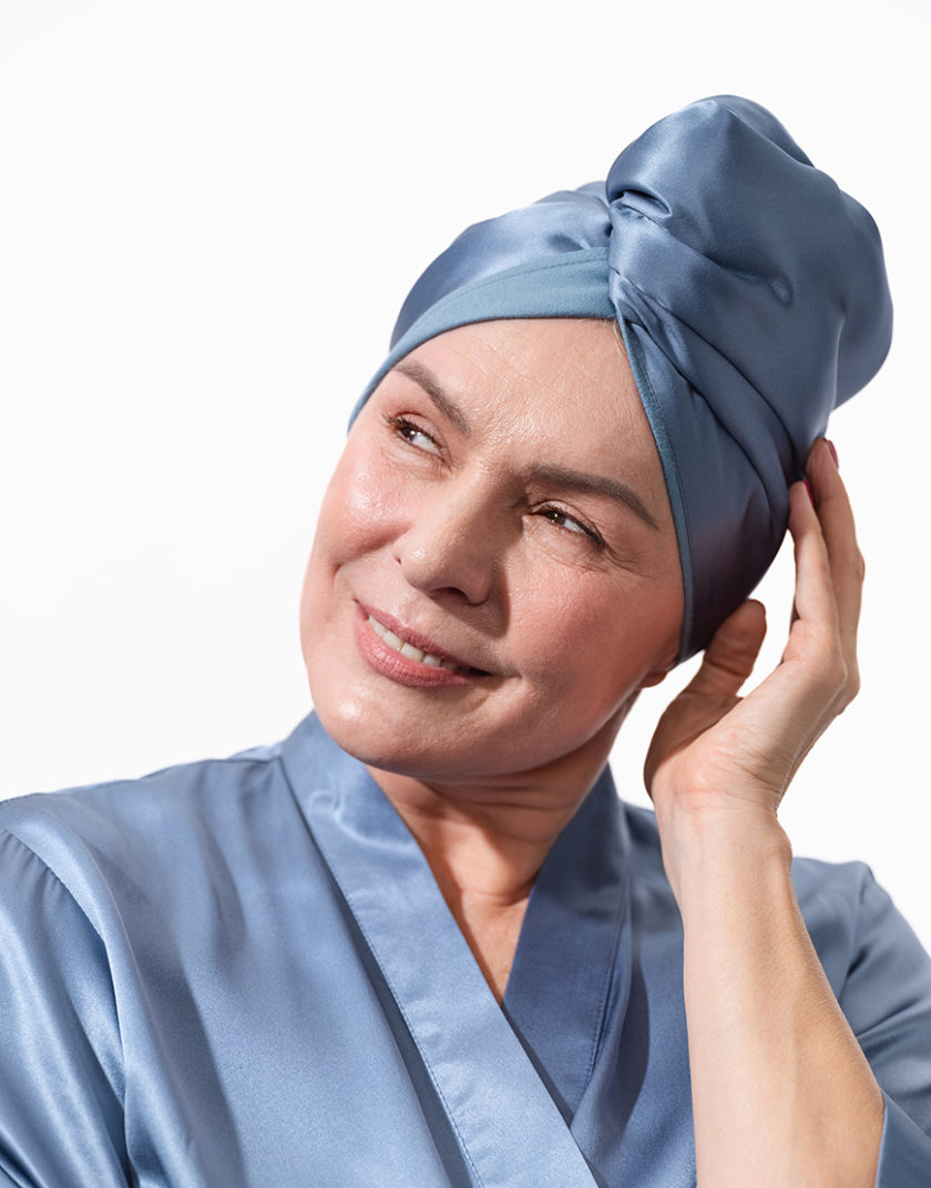 Шовковий тюрбан для вологого волосся  блакитний MLD_turban_1, фото 1 - в интернет магазине KAPSULA