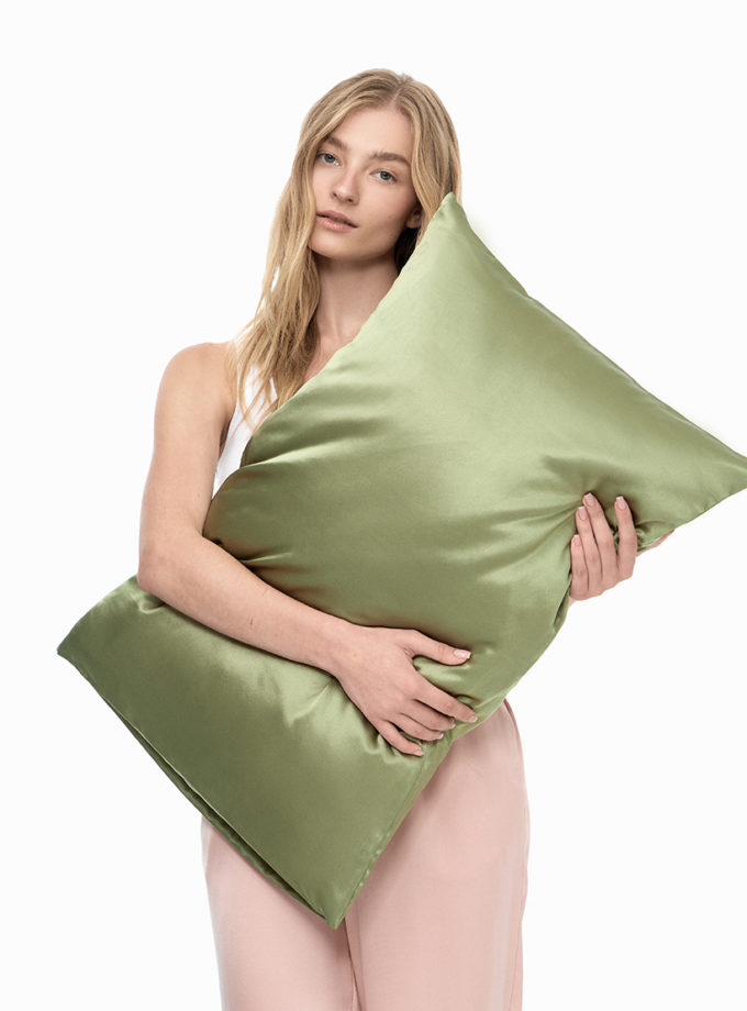 Наволочка з 100% шовку Mulberry оливкова MLD_pillowcase_6, фото 1 - в интернет магазине KAPSULA